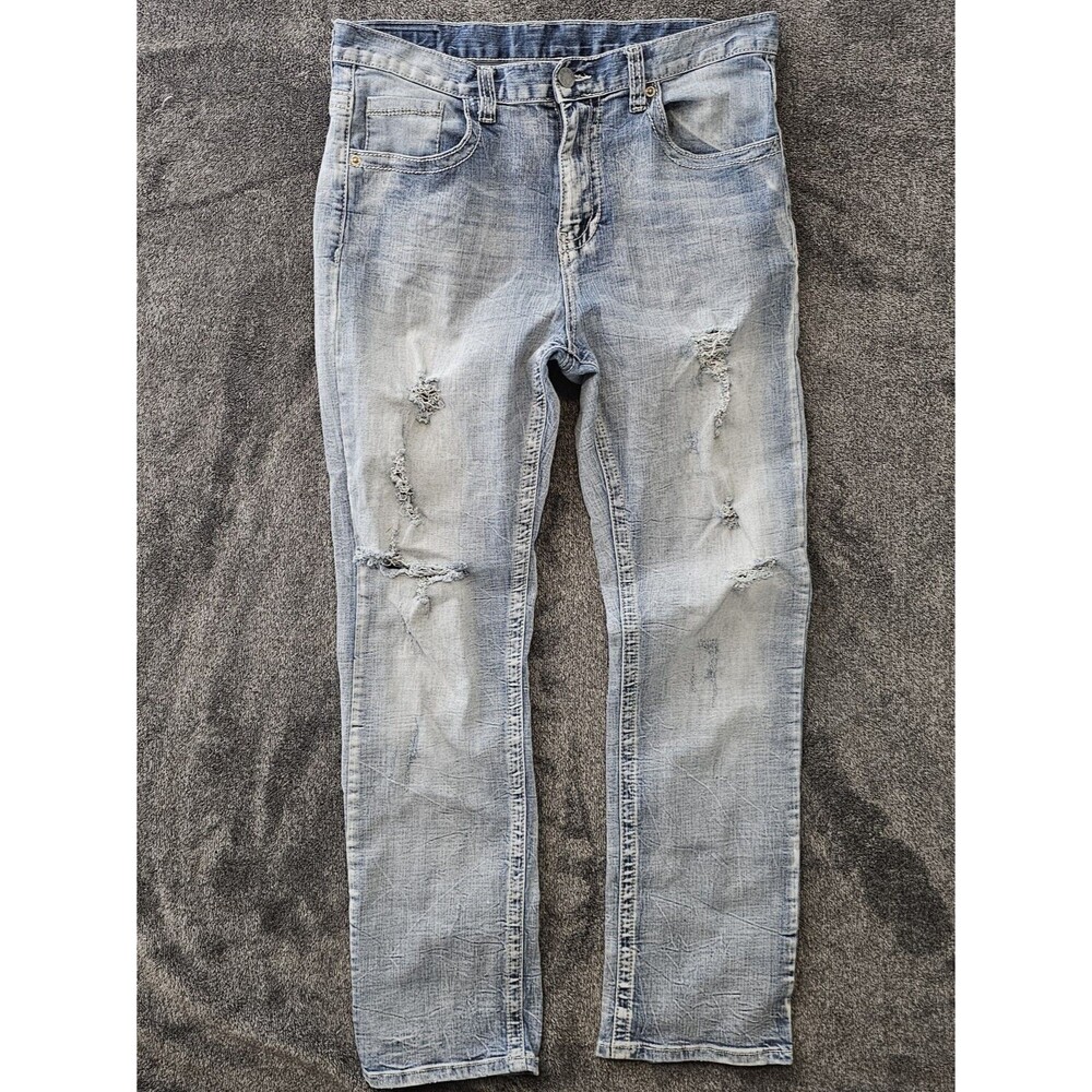CJ BLACK Distressed Jeans Mens 34x32(29) Light Wash Straight Denim Stretch Faded